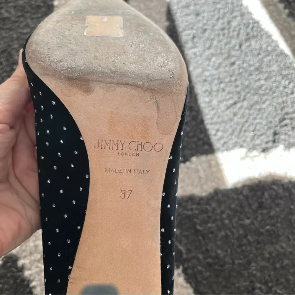 Jimmy Choo Romy 100 Pumps In Black Velvet With Glitters Size 37 - Picture 4 of 5